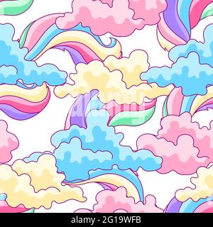 Illustration of color clouds and rainbows. Background for children holiday and party. Stock Vector