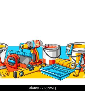 Seamless pattern with repair working tools. Equipment for construction industry. Stock Vector
