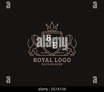 BE Letter Lion Royal Luxury Logo template in vector art for Restaurant, Royalty, Boutique, Cafe, Hotel, Heraldic, Jewelry, Fashion and other vector il Stock Vector