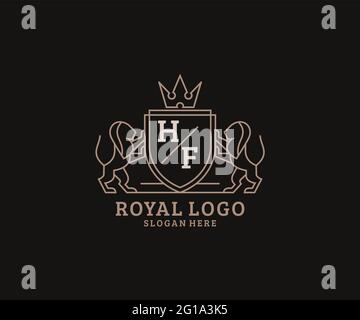 HF Letter Lion Royal Luxury Logo template in vector art for Restaurant, Royalty, Boutique, Cafe, Hotel, Heraldic, Jewelry, Fashion and other vector il Stock Vector