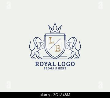 LB Letter Lion Royal Luxury Logo template in vector art for Restaurant, Royalty, Boutique, Cafe, Hotel, Heraldic, Jewelry, Fashion and other vector il Stock Vector