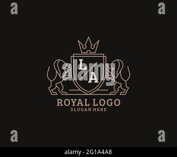 LA Letter Lion Royal Luxury Logo template in vector art for Restaurant, Royalty, Boutique, Cafe, Hotel, Heraldic, Jewelry, Fashion and other vector il Stock Vector