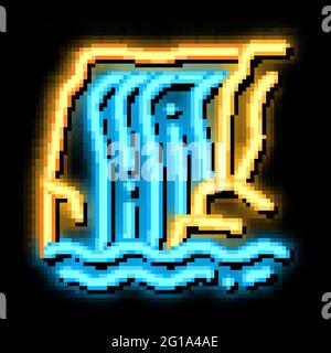 Waterfall in Mountains neon glow icon illustration Stock Vector