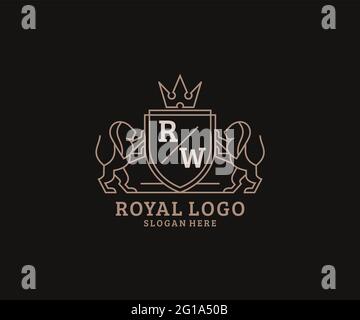 RW Letter Lion Royal Luxury Logo template in vector art for Restaurant, Royalty, Boutique, Cafe, Hotel, Heraldic, Jewelry, Fashion and other vector il Stock Vector