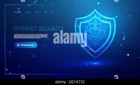 Internet security for computer, vpn safety cyber shield concept. Data security illustration protection shield. Privacy secure blue technology Stock Vector