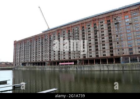 View of Tobacco Warehouse from the Titanic Hotel at Stanley Dock in  Liverpool Stock Photo