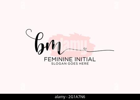 BM beauty monogram and elegant logo design handwriting logo of initial signature, wedding, fashion, floral and botanical with creative template. Stock Vector