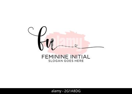 FU beauty monogram and elegant logo design handwriting logo of initial signature, wedding, fashion, floral and botanical with creative template. Stock Vector