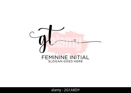 GT beauty monogram and elegant logo design handwriting logo of initial signature, wedding, fashion, floral and botanical with creative template. Stock Vector