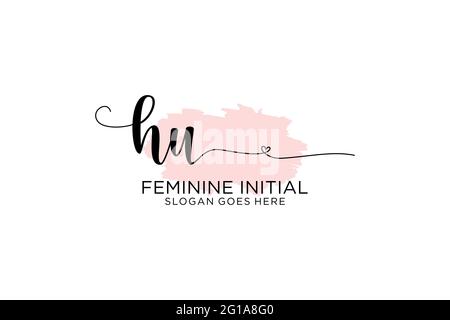 HU beauty monogram and elegant logo design handwriting logo of initial signature, wedding, fashion, floral and botanical with creative template. Stock Vector