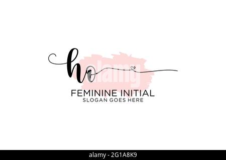 HO beauty monogram and elegant logo design handwriting logo of initial signature, wedding, fashion, floral and botanical with creative template. Stock Vector