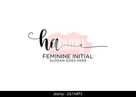 HA beauty monogram and elegant logo design handwriting logo of initial signature, wedding, fashion, floral and botanical with creative template. Stock Vector