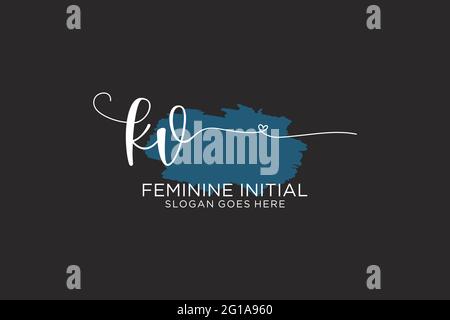 KV beauty monogram and elegant logo design handwriting logo of initial signature, wedding, fashion, floral and botanical with creative template. Stock Vector