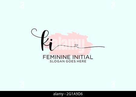 KI beauty monogram and elegant logo design handwriting logo of initial signature, wedding, fashion, floral and botanical with creative template. Stock Vector