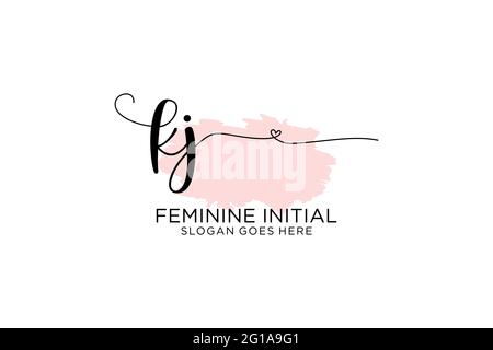 KJ beauty monogram and elegant logo design handwriting logo of initial signature, wedding, fashion, floral and botanical with creative template. Stock Vector