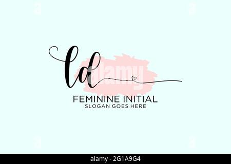 LD beauty monogram and elegant logo design handwriting logo of initial signature, wedding, fashion, floral and botanical with creative template. Stock Vector