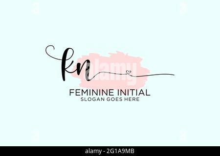 KN beauty monogram and elegant logo design handwriting logo of initial signature, wedding, fashion, floral and botanical with creative template. Stock Vector