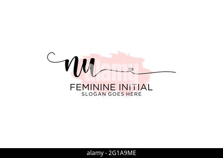 NU beauty monogram and elegant logo design handwriting logo of initial signature, wedding, fashion, floral and botanical with creative template. Stock Vector