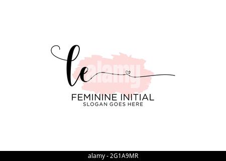 LE beauty monogram and elegant logo design handwriting logo of initial signature, wedding, fashion, floral and botanical with creative template. Stock Vector