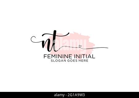 NT beauty monogram and elegant logo design handwriting logo of initial signature, wedding, fashion, floral and botanical with creative template. Stock Vector