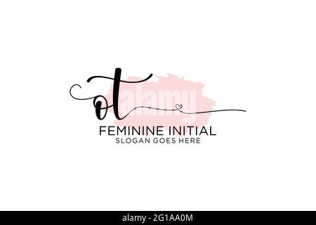 OT beauty monogram and elegant logo design handwriting logo of initial signature, wedding, fashion, floral and botanical with creative template. Stock Vector