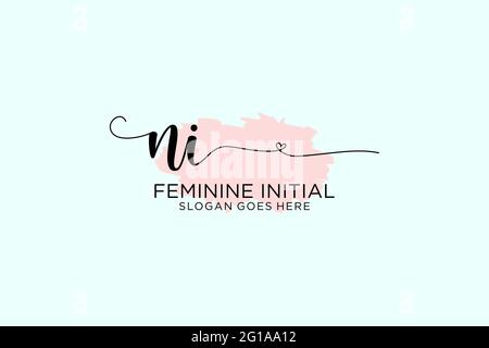 NI beauty monogram and elegant logo design handwriting logo of initial signature, wedding, fashion, floral and botanical with creative template. Stock Vector