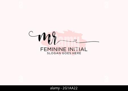 MR beauty monogram and elegant logo design handwriting logo of initial signature, wedding, fashion, floral and botanical with creative template. Stock Vector