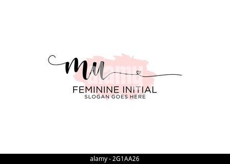 MU beauty monogram and elegant logo design handwriting logo of initial signature, wedding, fashion, floral and botanical with creative template. Stock Vector