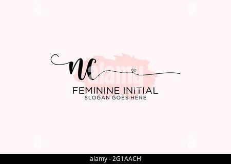 NC beauty monogram and elegant logo design handwriting logo of initial signature, wedding, fashion, floral and botanical with creative template. Stock Vector