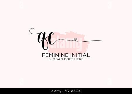 QC beauty monogram and elegant logo design handwriting logo of initial signature, wedding, fashion, floral and botanical with creative template. Stock Vector