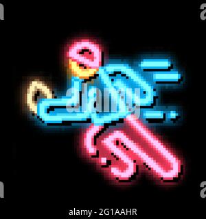 Rugby Player in Motion neon glow icon illustration Stock Vector