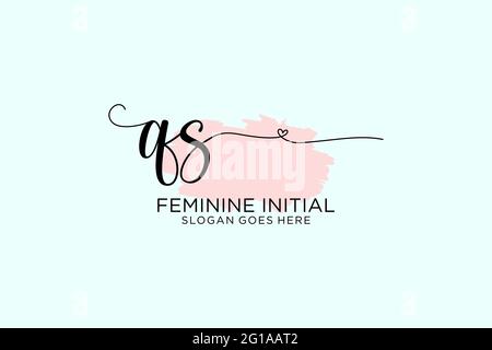 QS beauty monogram and elegant logo design handwriting logo of initial signature, wedding, fashion, floral and botanical with creative template. Stock Vector
