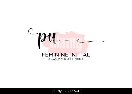 PU beauty monogram and elegant logo design handwriting logo of initial signature, wedding, fashion, floral and botanical with creative template. Stock Vector