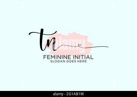 TN beauty monogram and elegant logo design handwriting logo of initial signature, wedding, fashion, floral and botanical with creative template. Stock Vector