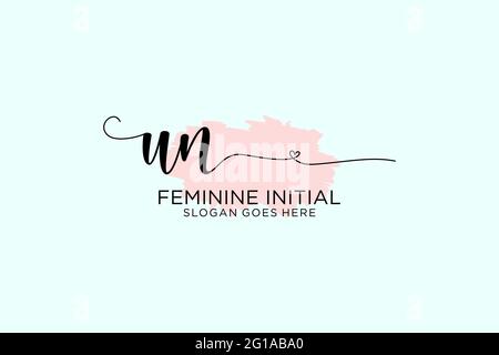 UN beauty monogram and elegant logo design handwriting logo of initial signature, wedding, fashion, floral and botanical with creative template. Stock Vector