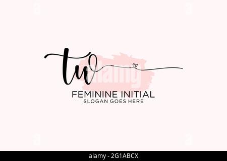 TW beauty monogram and elegant logo design handwriting logo of initial signature, wedding, fashion, floral and botanical with creative template. Stock Vector