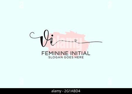 VI beauty monogram and elegant logo design handwriting logo of initial signature, wedding, fashion, floral and botanical with creative template. Stock Vector