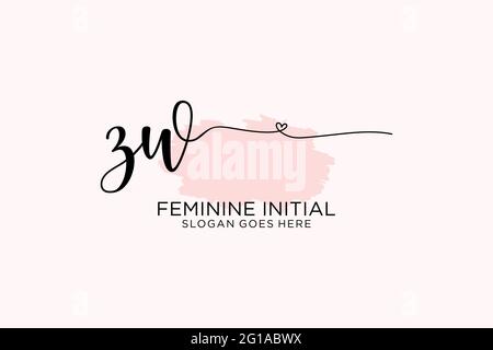 ZW beauty monogram and elegant logo design handwriting logo of initial signature, wedding, fashion, floral and botanical with creative template. Stock Vector
