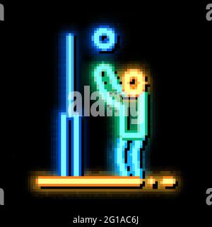 Player with Ball near Ring neon glow icon illustration Stock Vector
