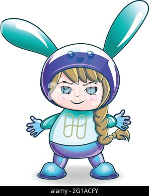 Rabbit Robot Girl. 100% vector Design with a wonderful color combination. Stock Vector