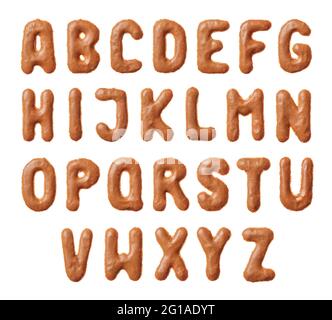 Alphabet letters made of real cookies, isolated on white background, closeup Stock Photo