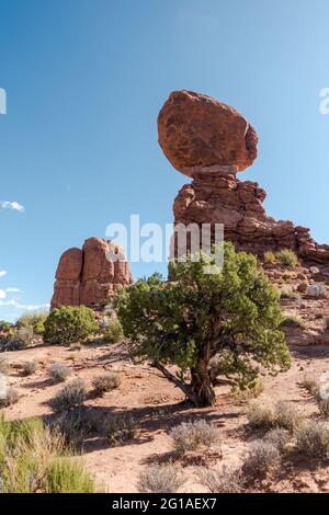 The famous Balanced Rock in Arches National Park in Utah, United States Stock Photo