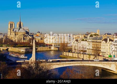 France, Paris (75), Seine River, Ile de la Cite, Notre Dame Cathedral in background Stock Photo