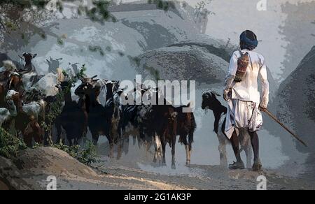 The image of Shepherd or Rabari man was taken in Bera, Rajasthan, India, Asia Stock Photo