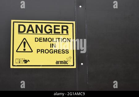 Warning sign: Danger Demolition in Progress