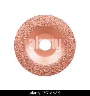 Tungsten carbide polishing grinding disc for rubber conveyor belt isolated on white background. Abrasive polishing wheel. Stock Photo