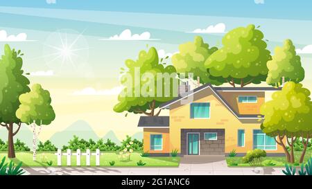 Modern House In Summer Landscape Stock Vector