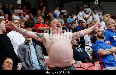 Middlesbrough, England, 6th June 2021. An England fan during the International Friendly match at the Riverside Stadium, Middlesbrough. Picture credit should read: Darren Staples / Sportimage Stock Photo