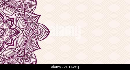 Horizontal mandala banner. Decorative flower mandala background with place for text. Colorful abstract graphics. Arabic Islamic east style. Mandala. Stock Vector