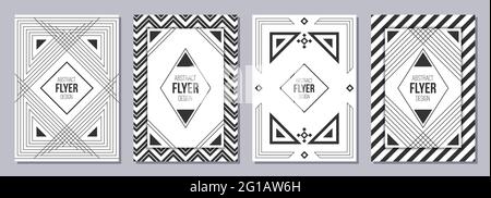 Set of flyer, posters, banners, placards, brochure design templates A6 size in Art Deco style. Graphic design templates for logo, labels and badges. Stock Vector